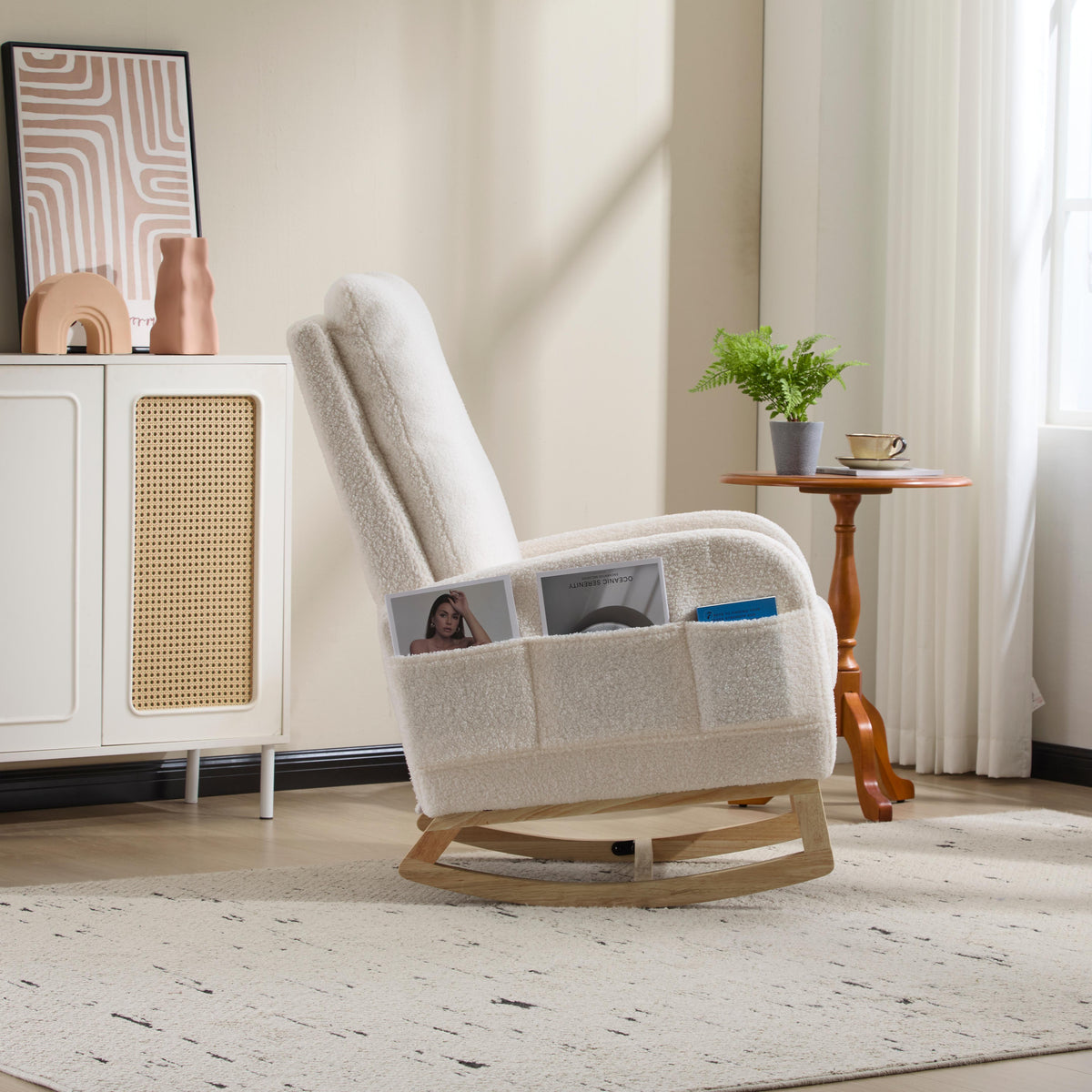 Upholstered Nursery Rocking Chair with Footrest and Side Pocket – image 16