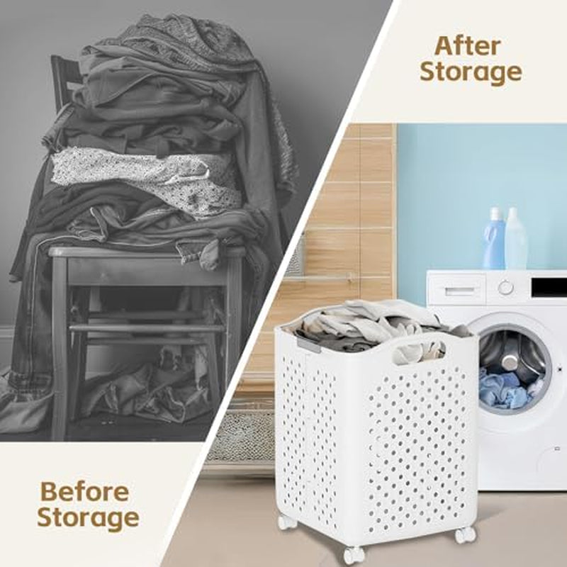 Collapsible Laundry Basket 57L – Rolling Hamper with Wheels – image 4