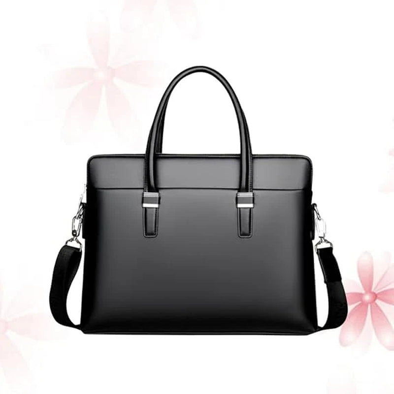 Cow Leather Laptop Briefcase Messenger Bag, Black – image 4