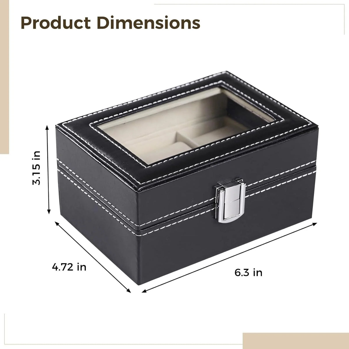 Watch Box Organizer, 3 Slots with Acrylic Window, Black PU Leather – image 3