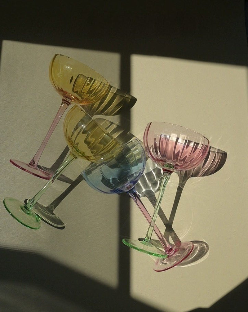 Hand Blown Pastel Cocktail Coupe Glasses, Set of 4 – image 6