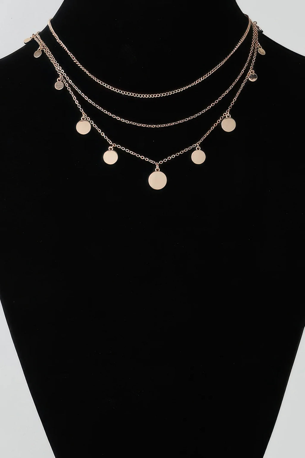 Charm Chain Necklace, Triple Round Charm Minimalist Necklace, 14 in