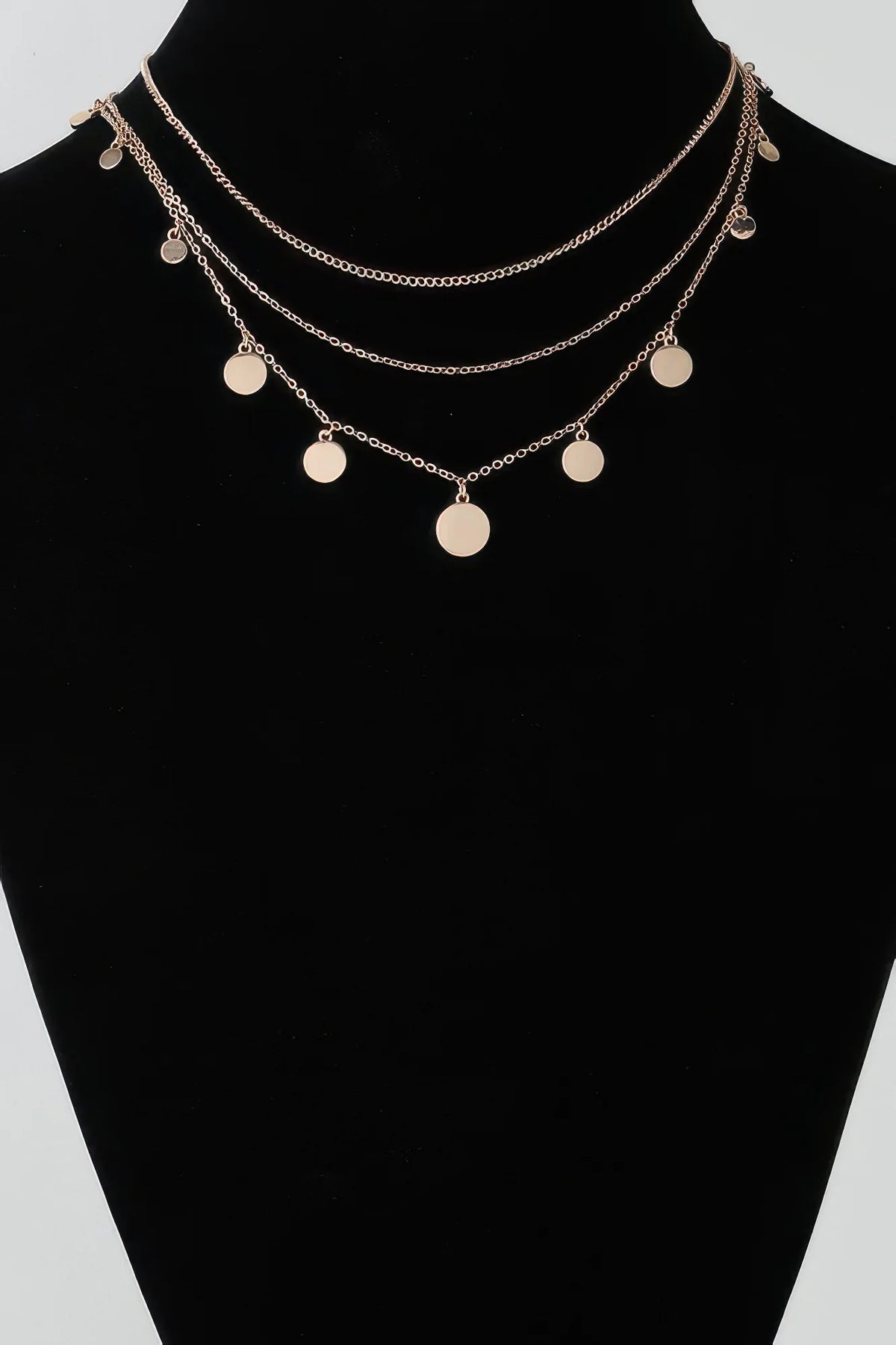 Charm Chain Necklace, Triple Round Charm Minimalist Necklace, 14 in