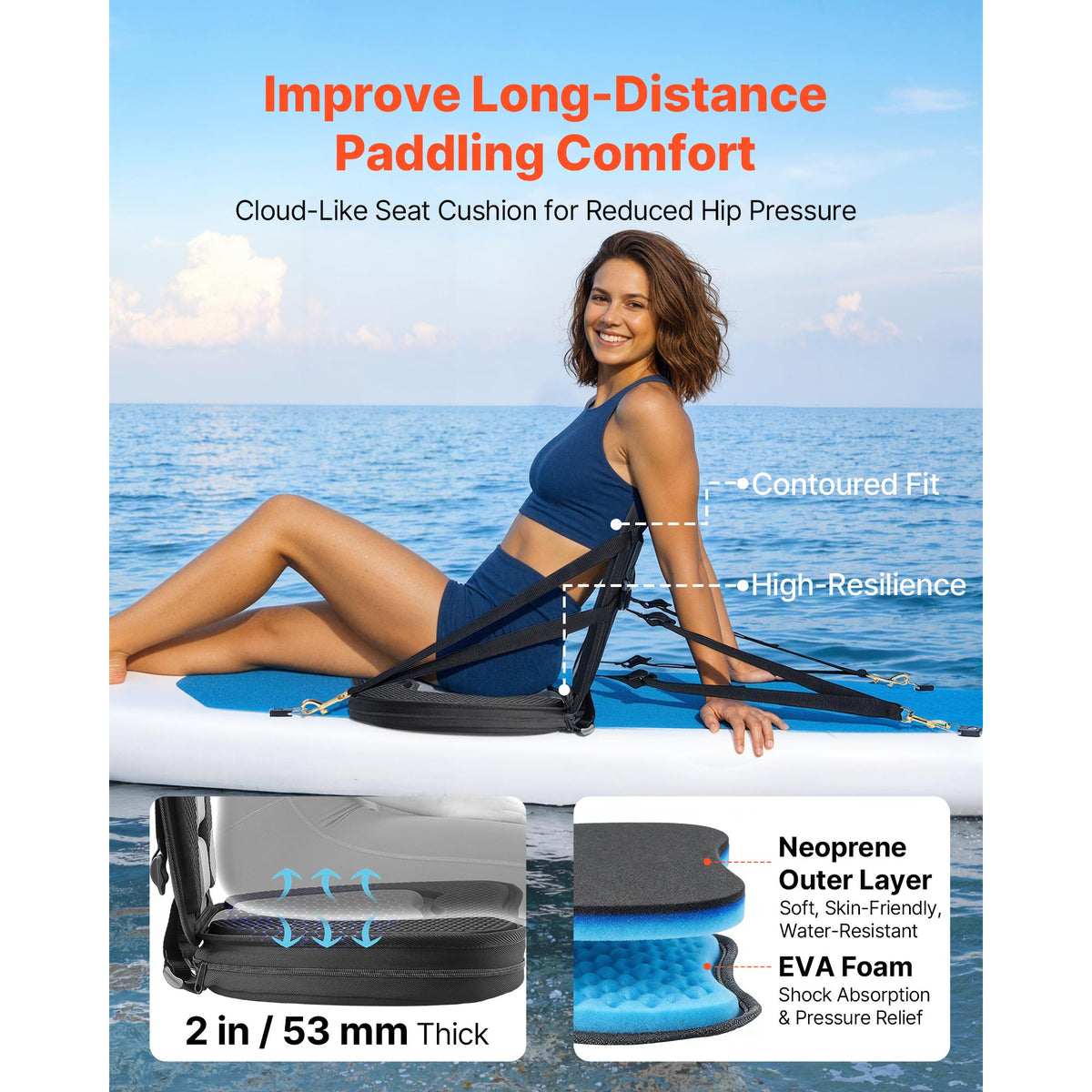 Padded Kayak Seat with Back Support, 2 Pack, 2 in Thick