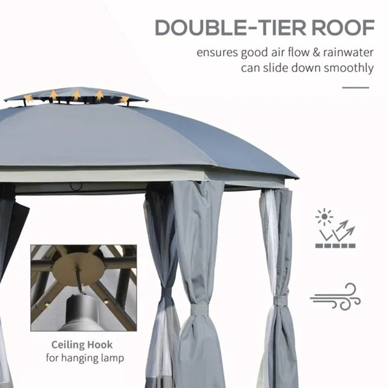 12 ft Round Dome Gazebo with Double Roof, Netting and Curtains – image 4