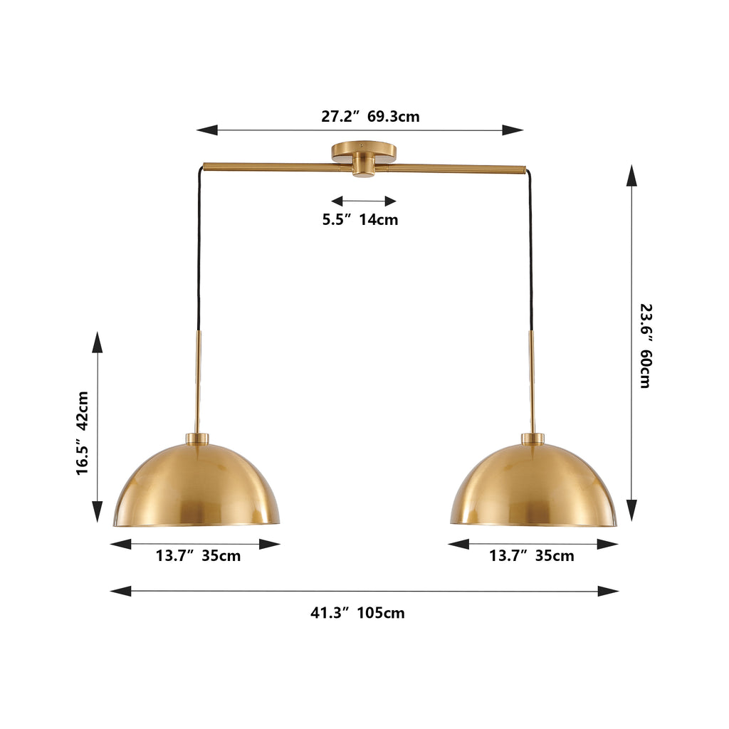 41 Inch Copper Double Pendant Light, Adjustable Kitchen Island Fixture