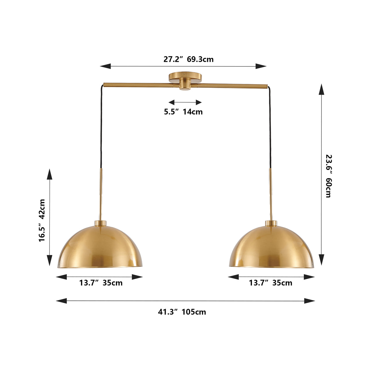 41 Inch Copper Double Pendant Light, Adjustable Kitchen Island Fixture