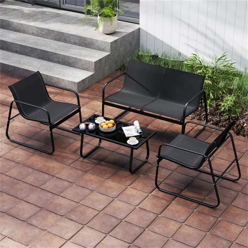 4-Piece Outdoor Conversation Set with Loveseat and Glass Table – image 3