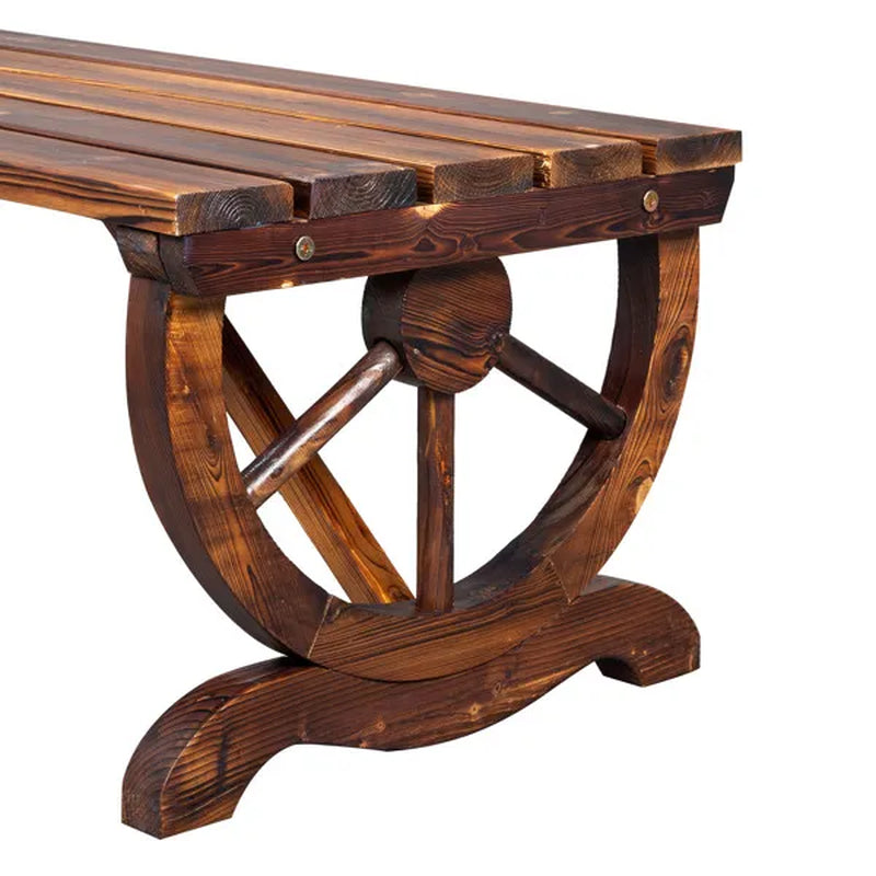 Rustic Garden Bench - 2-Person Wagon Wheel Outdoor Porch Bench – image 12