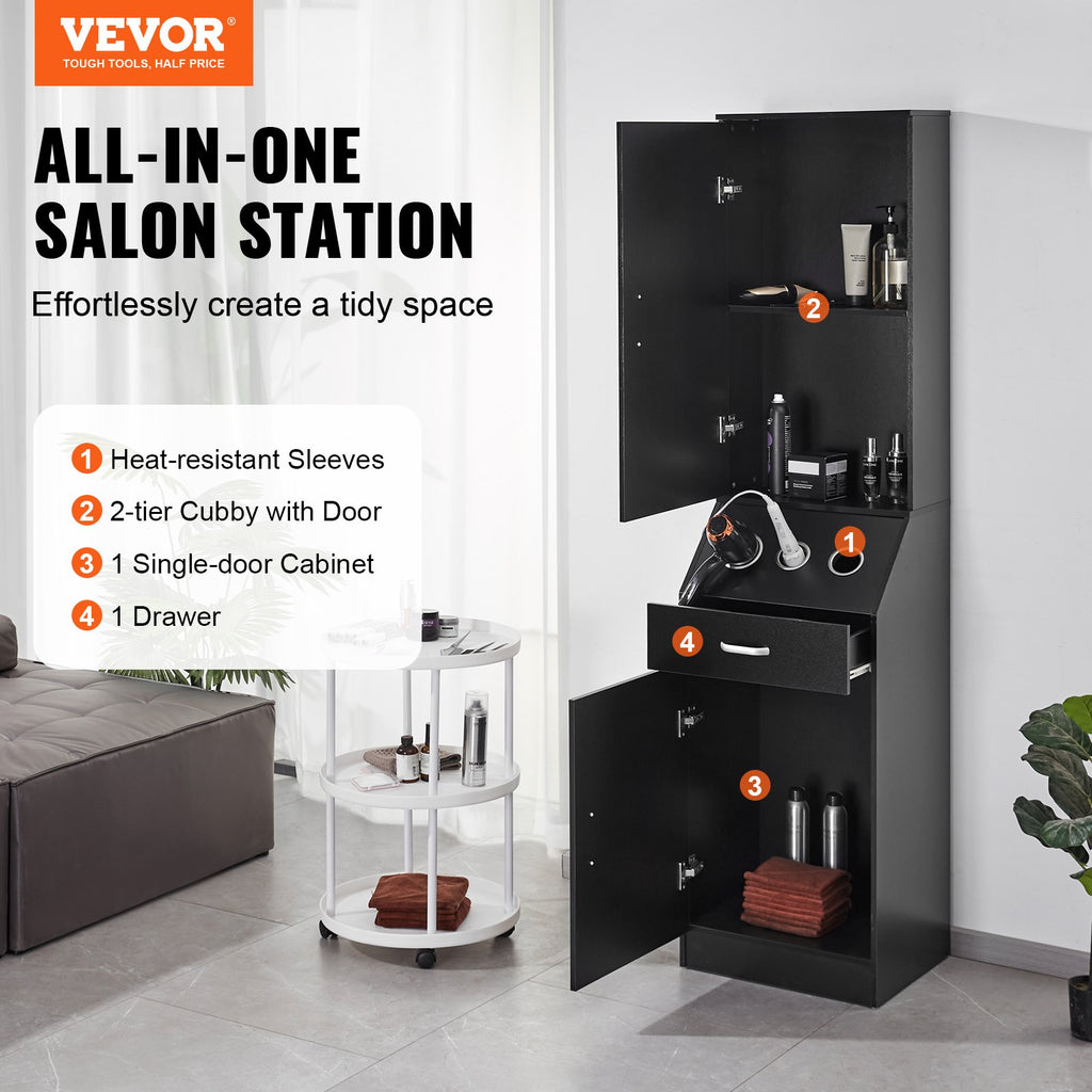 Salon Station Organizer – Cabinet with 3 Hair Dryer Holders, Black – image 2
