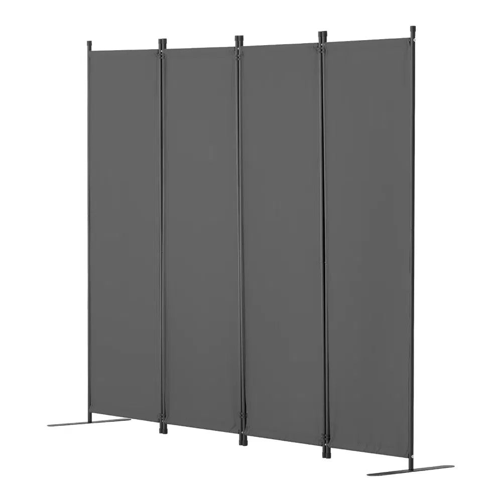Pale Gray 4-Panel Fabric Room Divider with Steel Frame – image 1