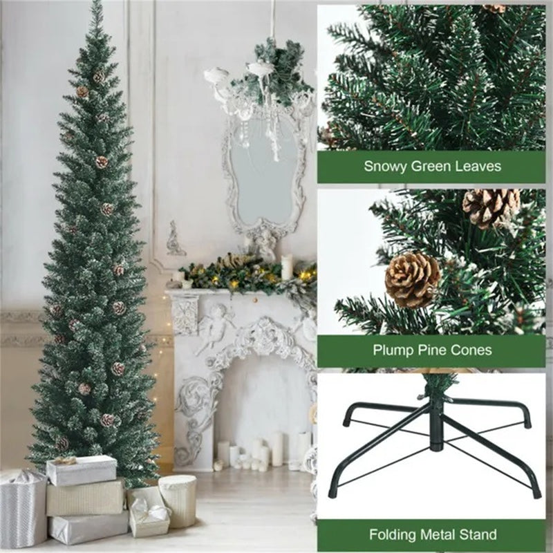 Christmas Tree, 7 Ft Slim with Real Pine Cones and Metal Stand – image 3