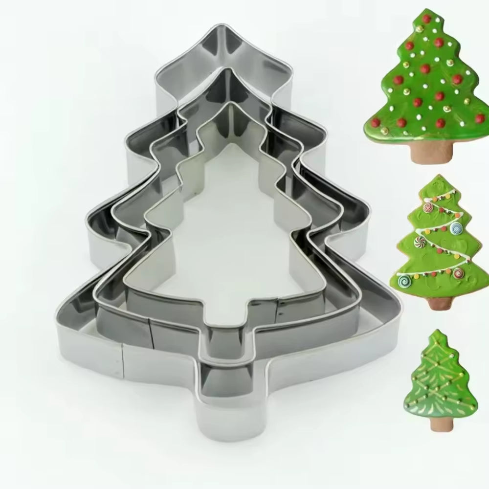 Christmas Cookie Cutter Set – 3 Pc Stainless Steel Tree Molds – image 3