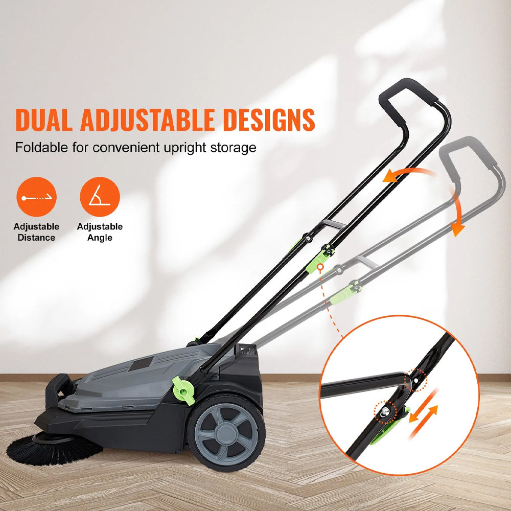 Manual Push Yard Sweeper 25.6 in with 5-Gallon Bin
