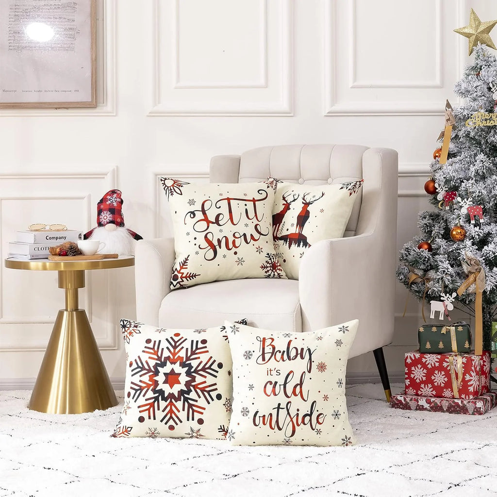 Christmas Pillow Covers - 4-Pack 18 x 18 in Linen-Look Covers – image 5