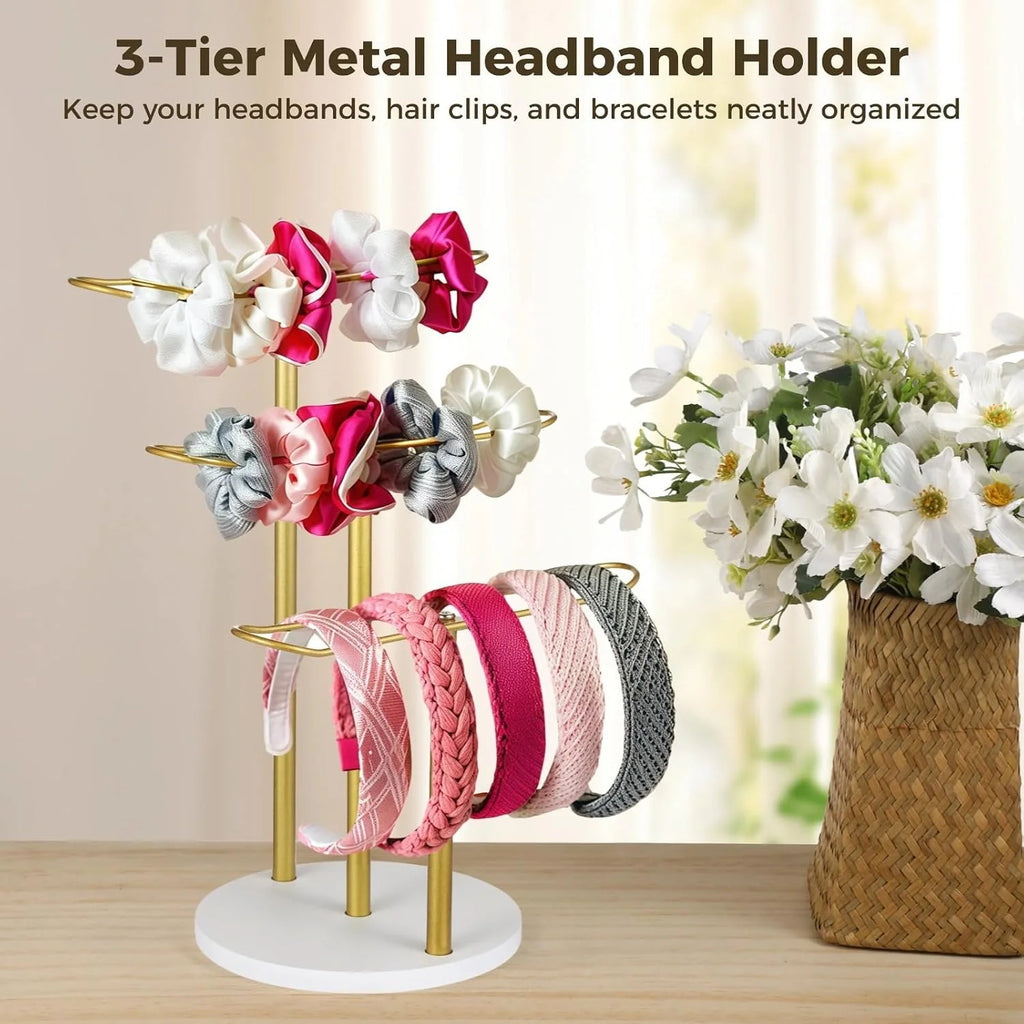 Headband Holder 3-Tier Gold Metal Stand for Bracelets and Clips – image 3