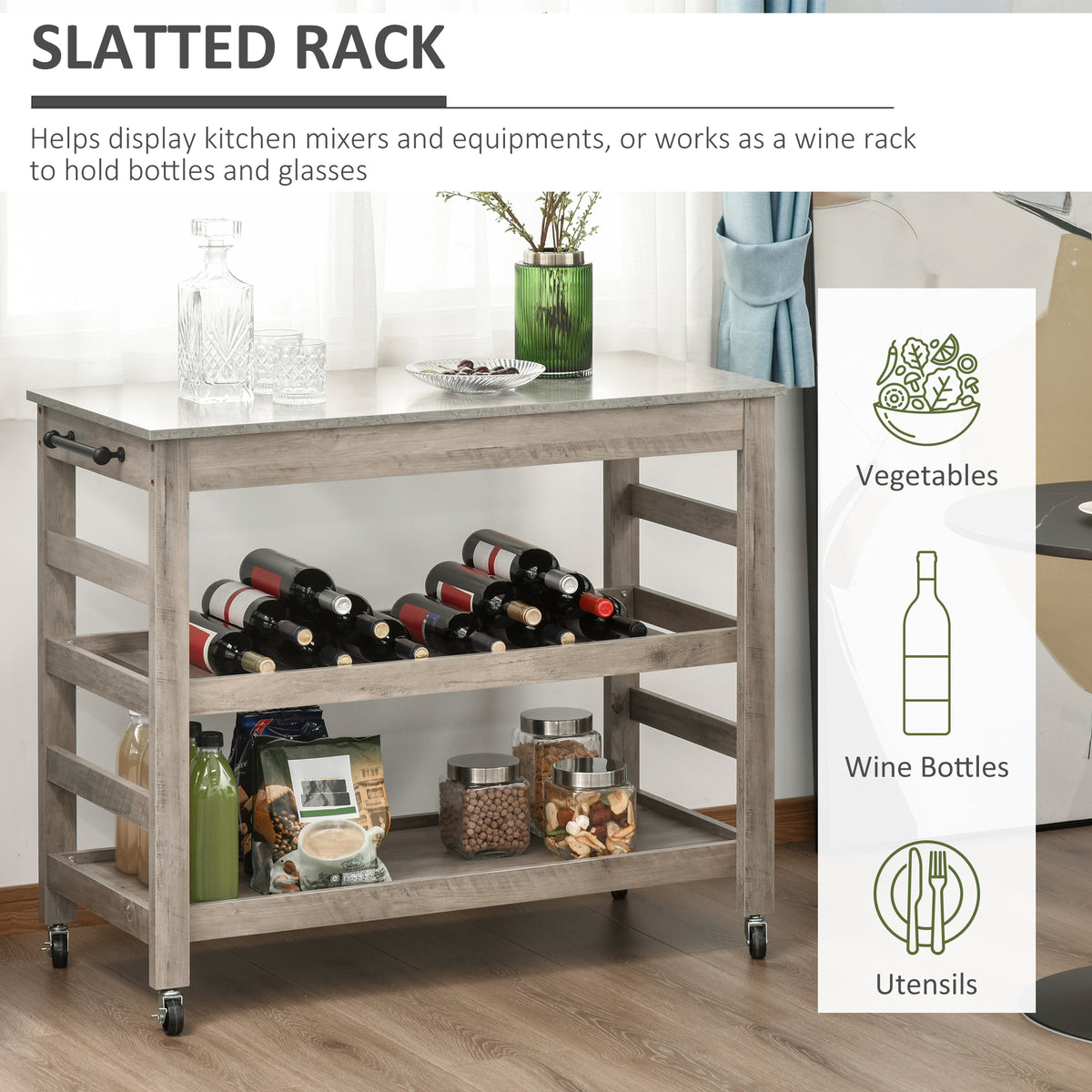 Rolling Kitchen Island Cart with Stainless Steel Top & Storage – image 5