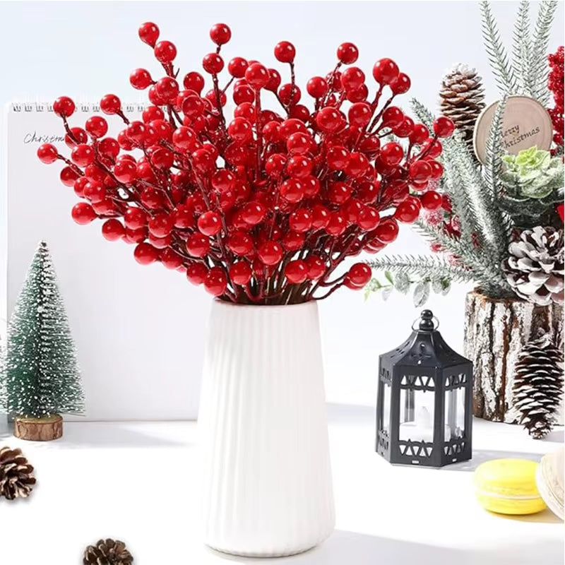 Christmas Red Berry Picks – 10 Pc Artificial Holly Berry Stems – image 3