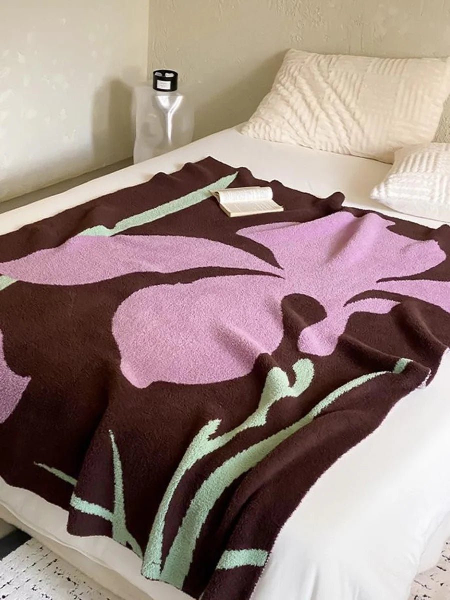 Terracotta Iris Floral Throw Blanket, Thick Warm Earthy Tone – image 2