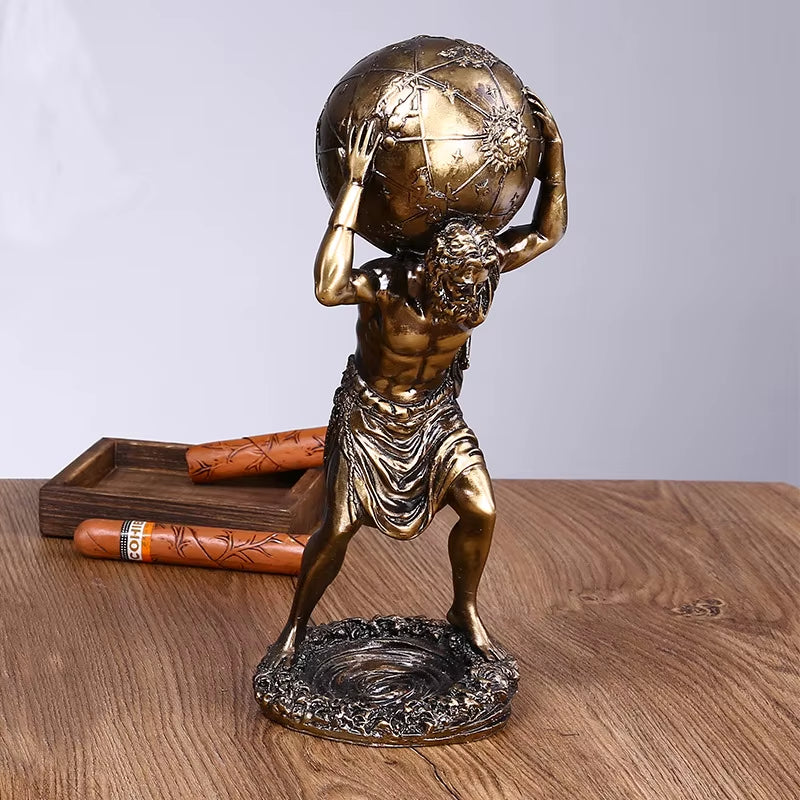 Atlas Holding Globe Statue Bronze Finish Decor