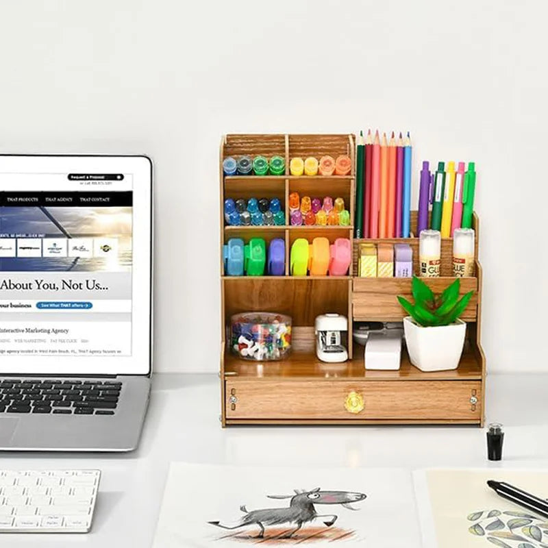 Bamboo Desk Organizer with Drawer and Pencil Holder – image 2