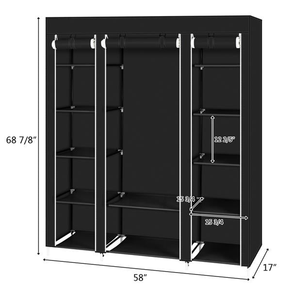 Portable Wardrobe Closet 5-Tier 12 Shelves Fabric Cover, Black – image 3