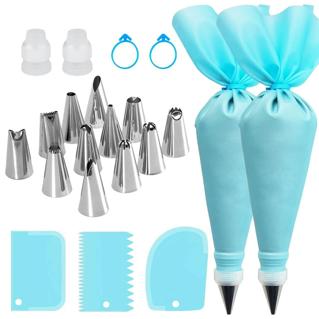Cake Decorating Piping Bag Set - 12 Stainless Tips, Reusable Bags