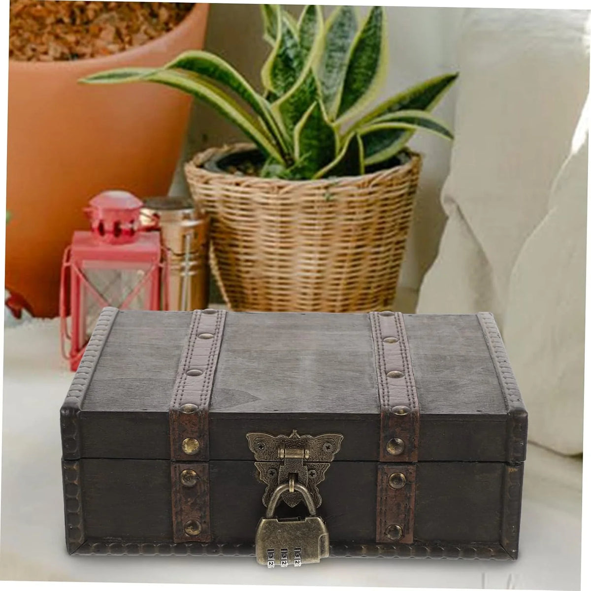 Wooden Jewelry Box with Lock, Decorative Keepsake Storage Chest – image 3