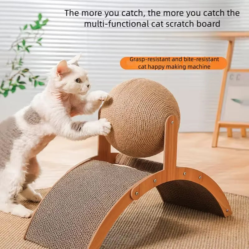 Cat Scratcher Toy - Wooden Frame with Spinning Sisal Ball – image 4