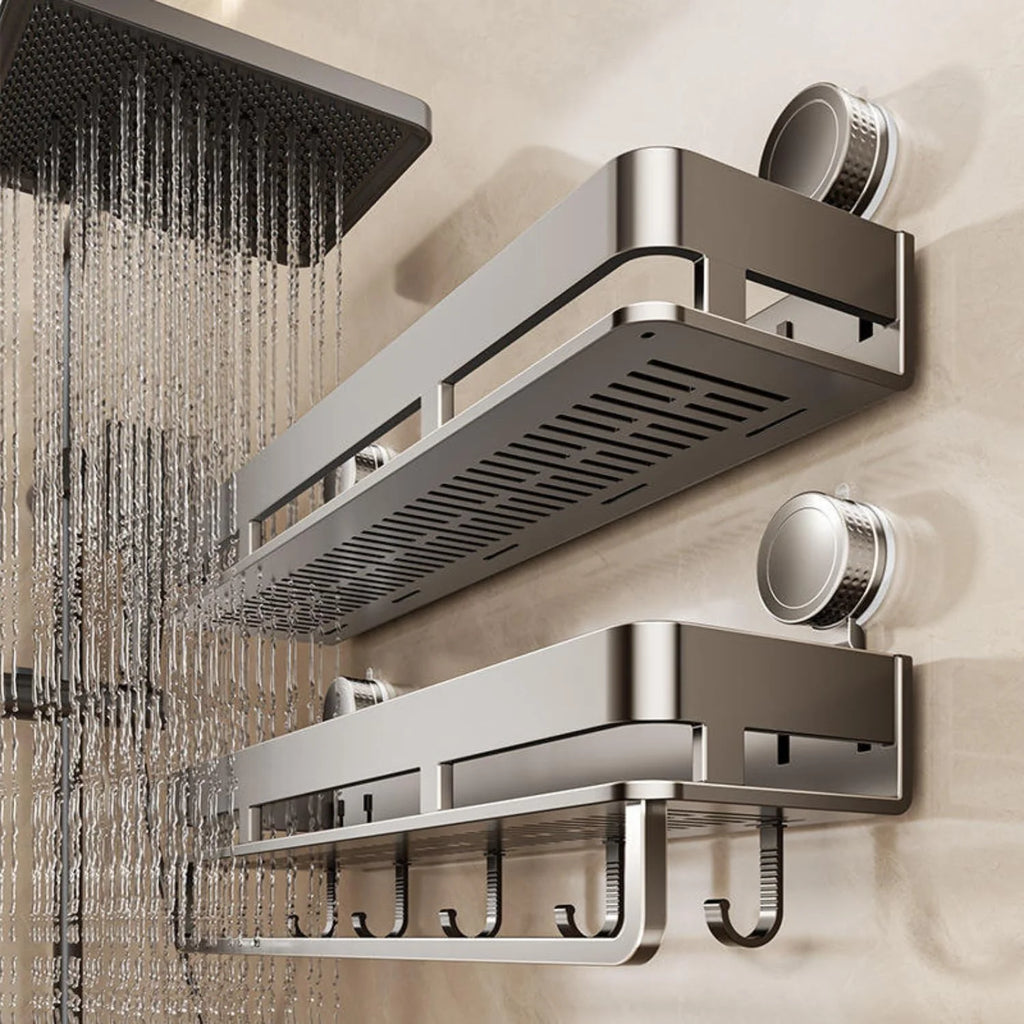 Suction Cup Shower Shelf – 21 in Wall Caddy with 5 Hooks – image 6