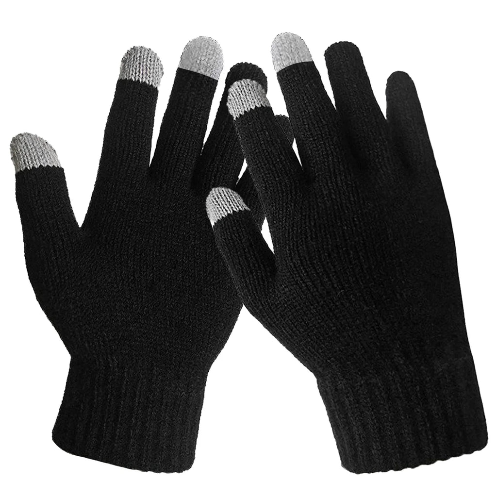 Touchscreen Knit Gloves – Unisex Full Finger Winter Gloves, Black – image 8