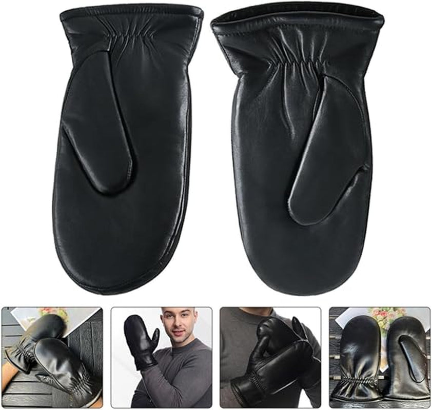 Leather Mittens – Wool Lined Winter Mittens, Black – image 7
