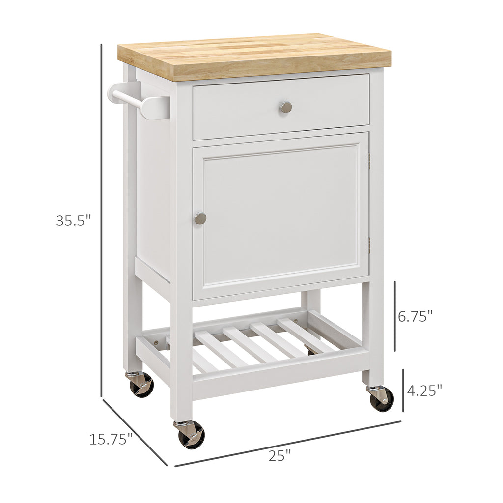 Kitchen Island Cart with Rubberwood Top, Wine Rack and Cabinet – image 3