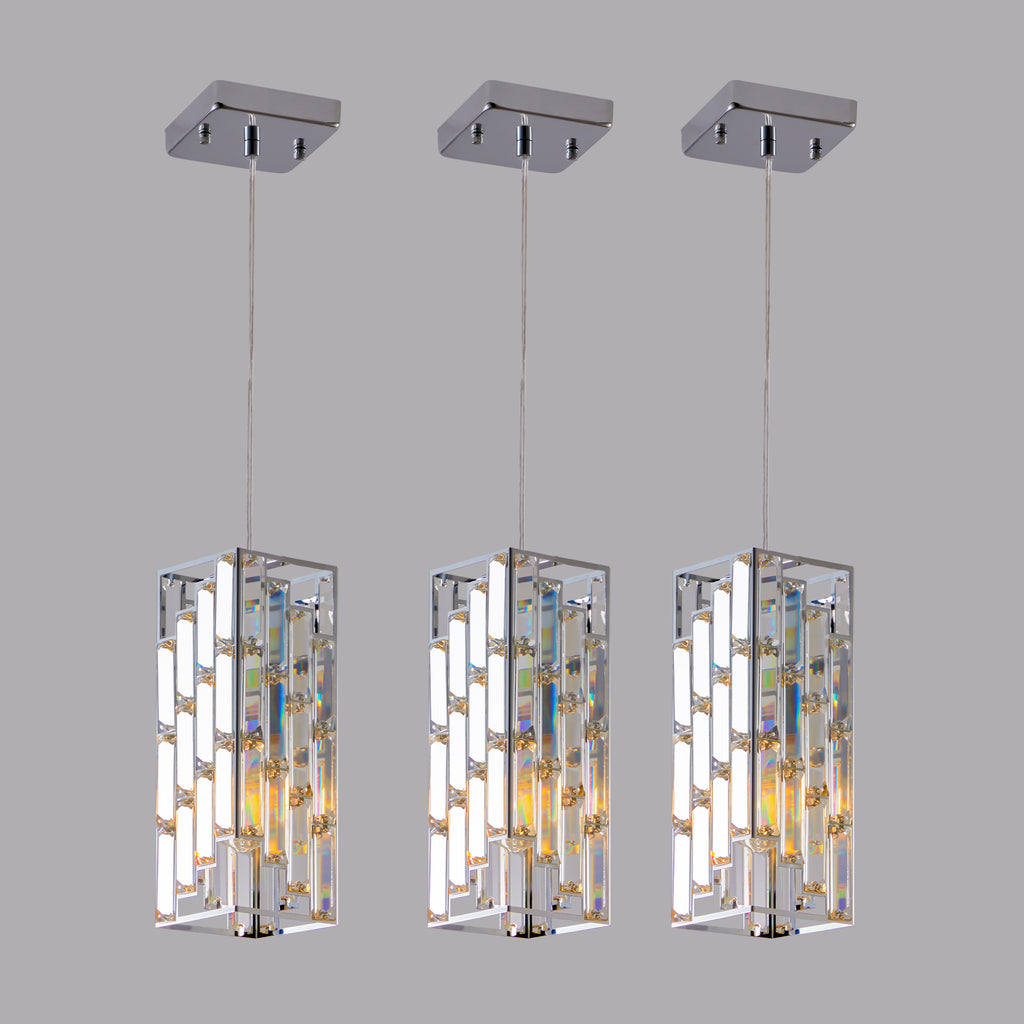 Crystal Mini Pendant Lights, Set of 3, Chrome Kitchen Island Lights