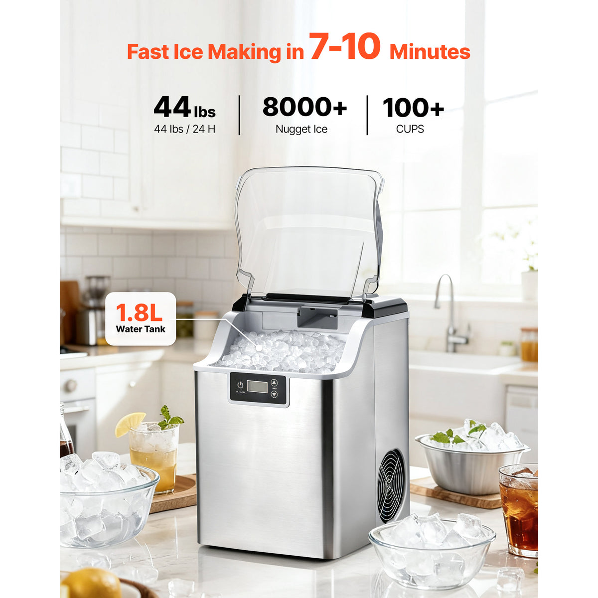 Nugget Ice Maker Countertop, 44 lb per Day, Self-Cleaning with Scoop – image 2