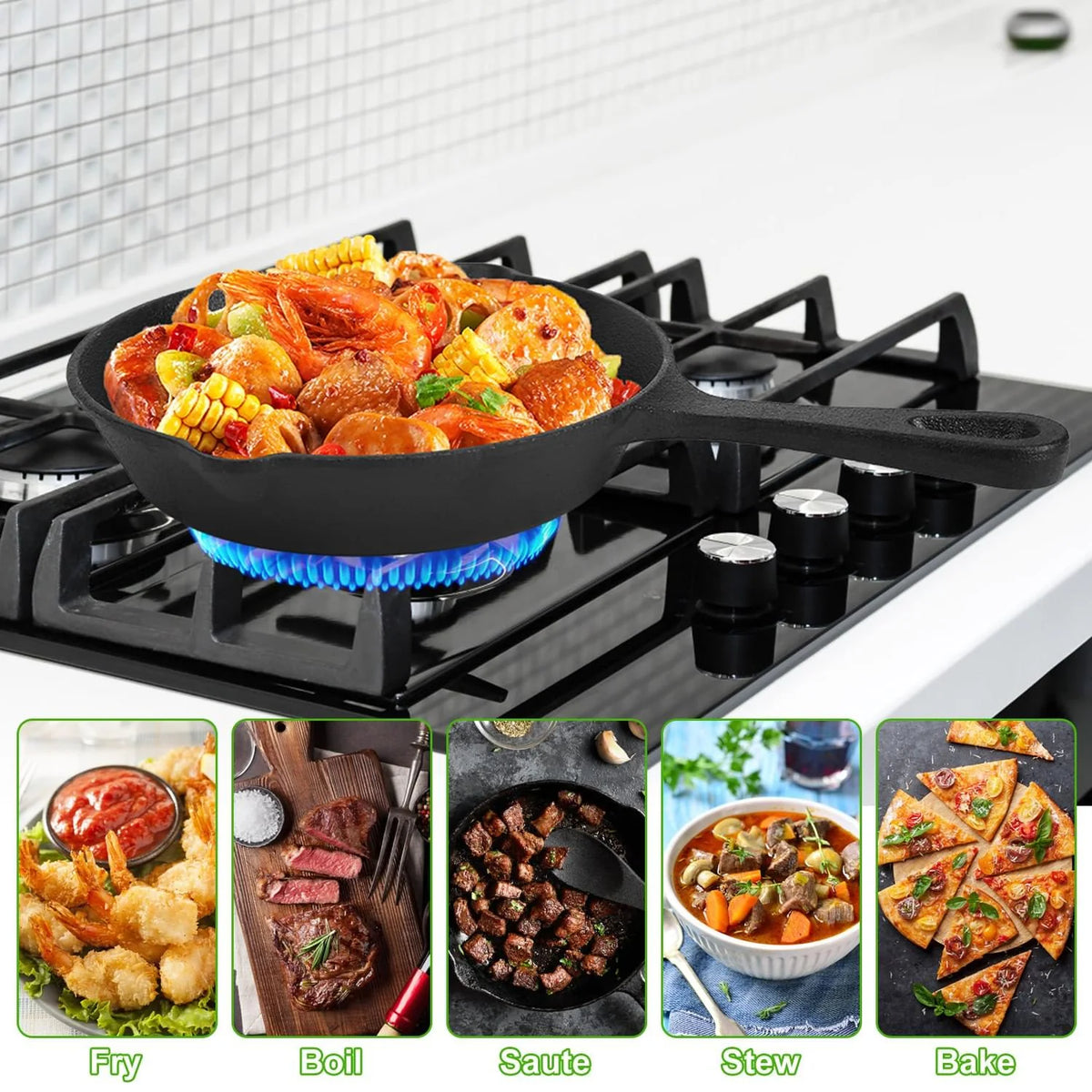 Cast Iron Skillet Set, 3-Piece Pre-Seasoned 6, 8 & 10 in Frying Pans – image 4