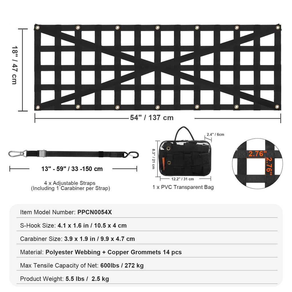 Tailgate Net 54 x 18 in, Heavy Duty Truck Bed Cargo Net with 4 Straps – image 7