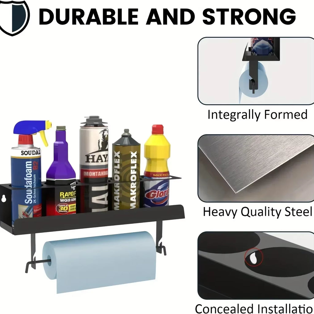 Wall Mount Spray Can Holder Rack, Steel Garage Bottle Organizer – image 7