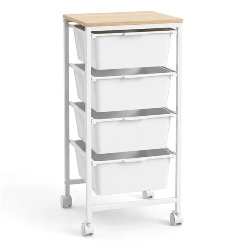 4-Drawer Rolling Craft Cart with Wood Top, Natural & White – image 4