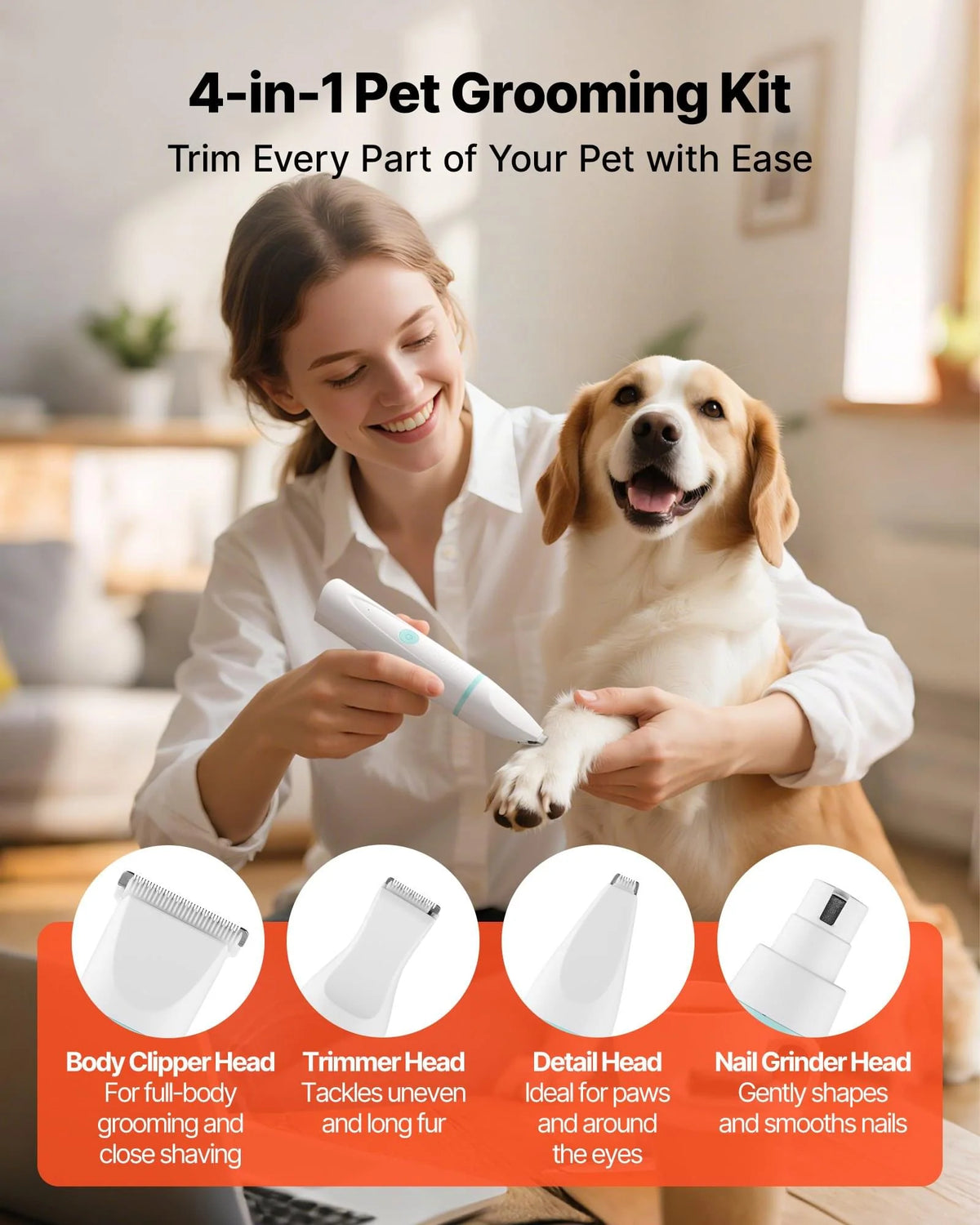 Dog Clippers for Grooming, 4-in-1 Cordless Pet Trimmer Kit – image 4