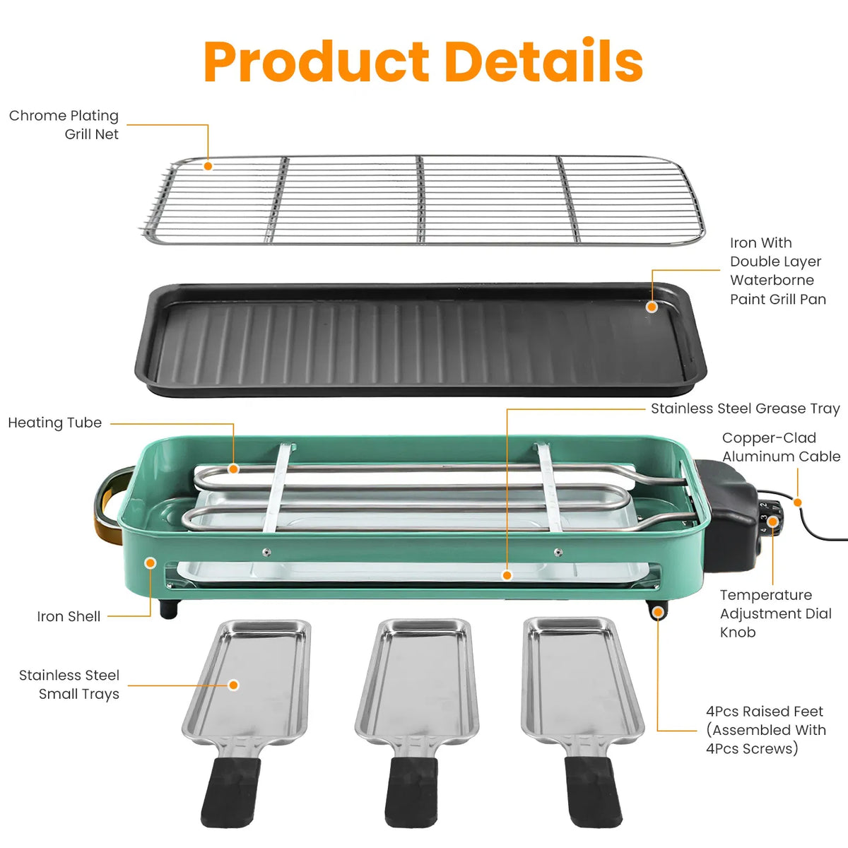 1500W 2-in-1 Electric Indoor Grill with 3 Raclette Trays – image 4