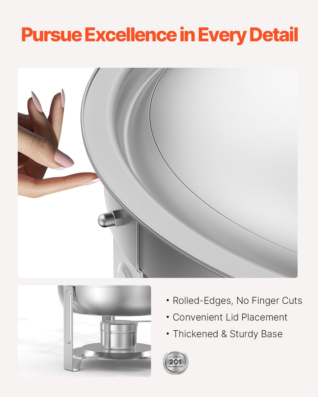Round Stainless Steel Chafing Dish Buffet Set, 5 Qt, 4 Pack – image 4