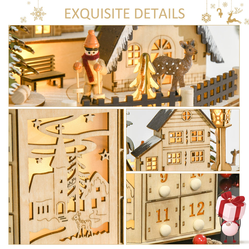 Light-Up Christmas Advent Calendar, Wooden Village with Drawers – image 6