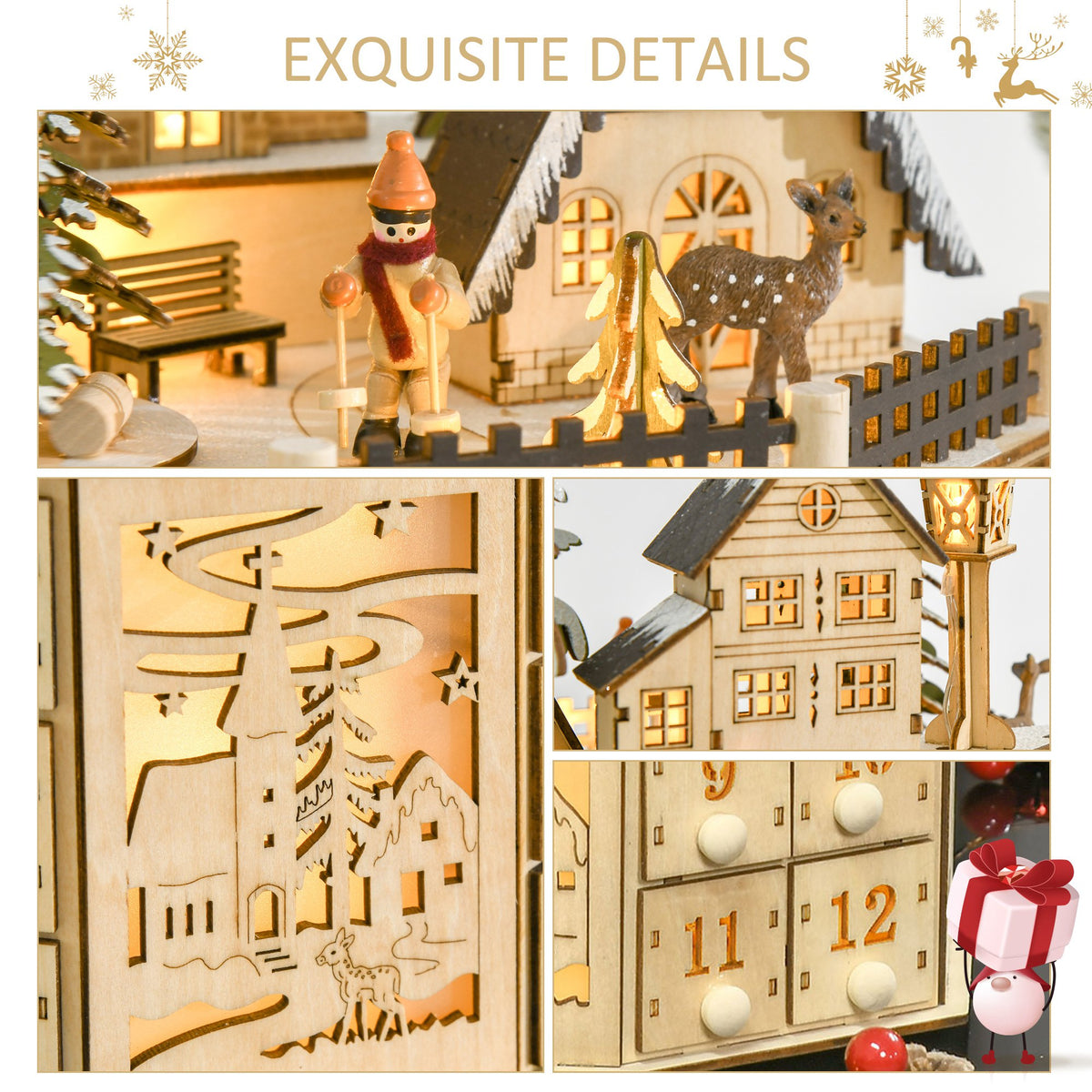 Light-Up Christmas Advent Calendar, Wooden Village with Drawers – image 6