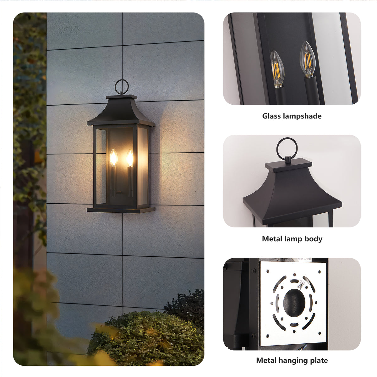 Dusk to Dawn Outdoor Wall Lantern 22 in Black 2-Light Sconce – image 7
