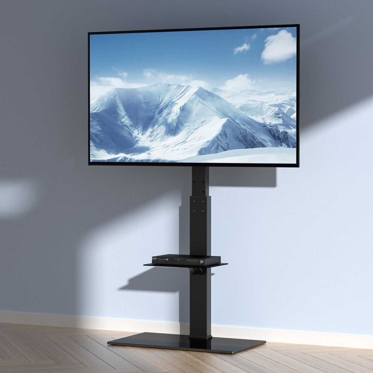 Swivel Floor TV Stand with Mount for 32-85 Inch TVs, Glass Base – image 1