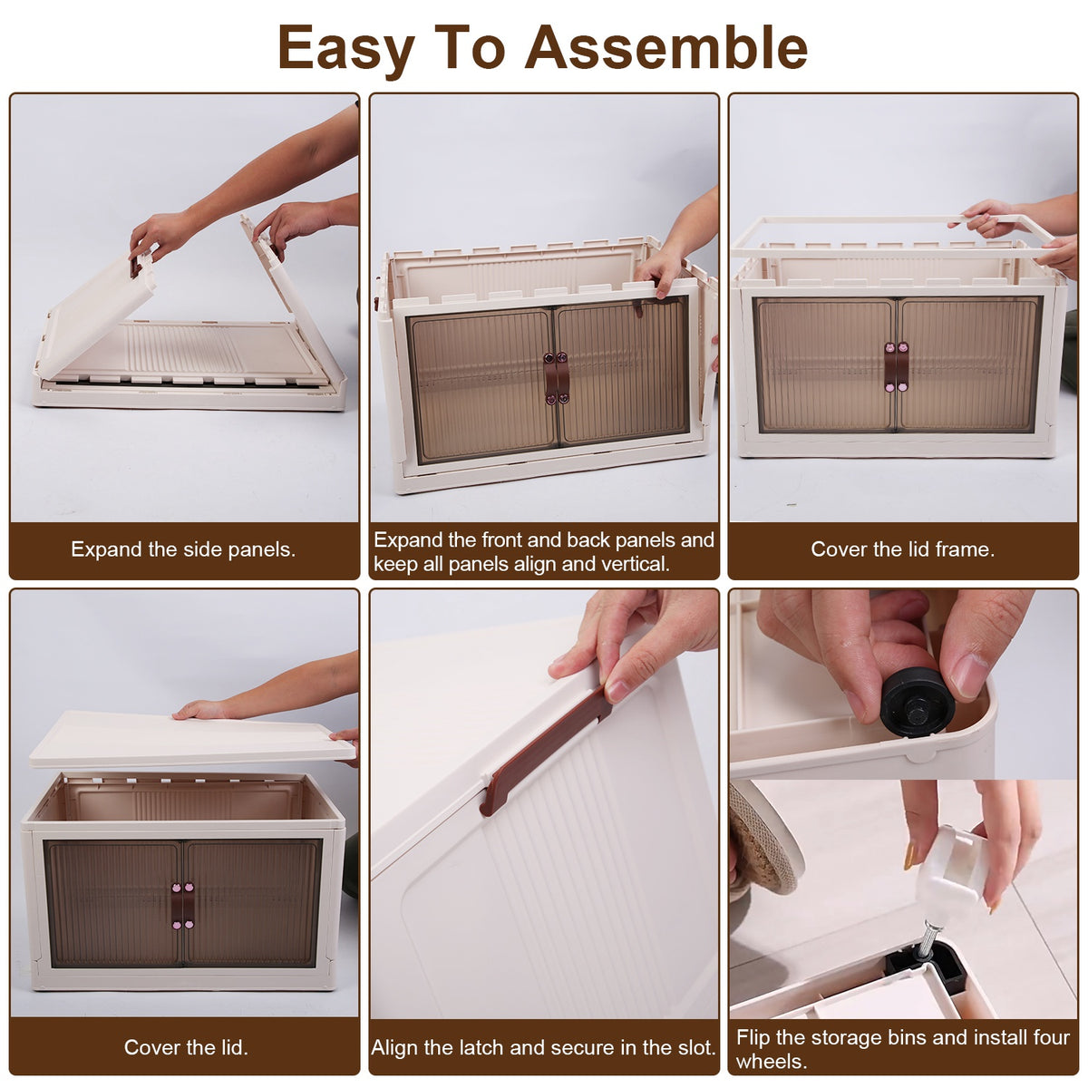 Storage Bins, Foldable 3-Pack with Lid, Wheels and Magnetic Doors – image 8