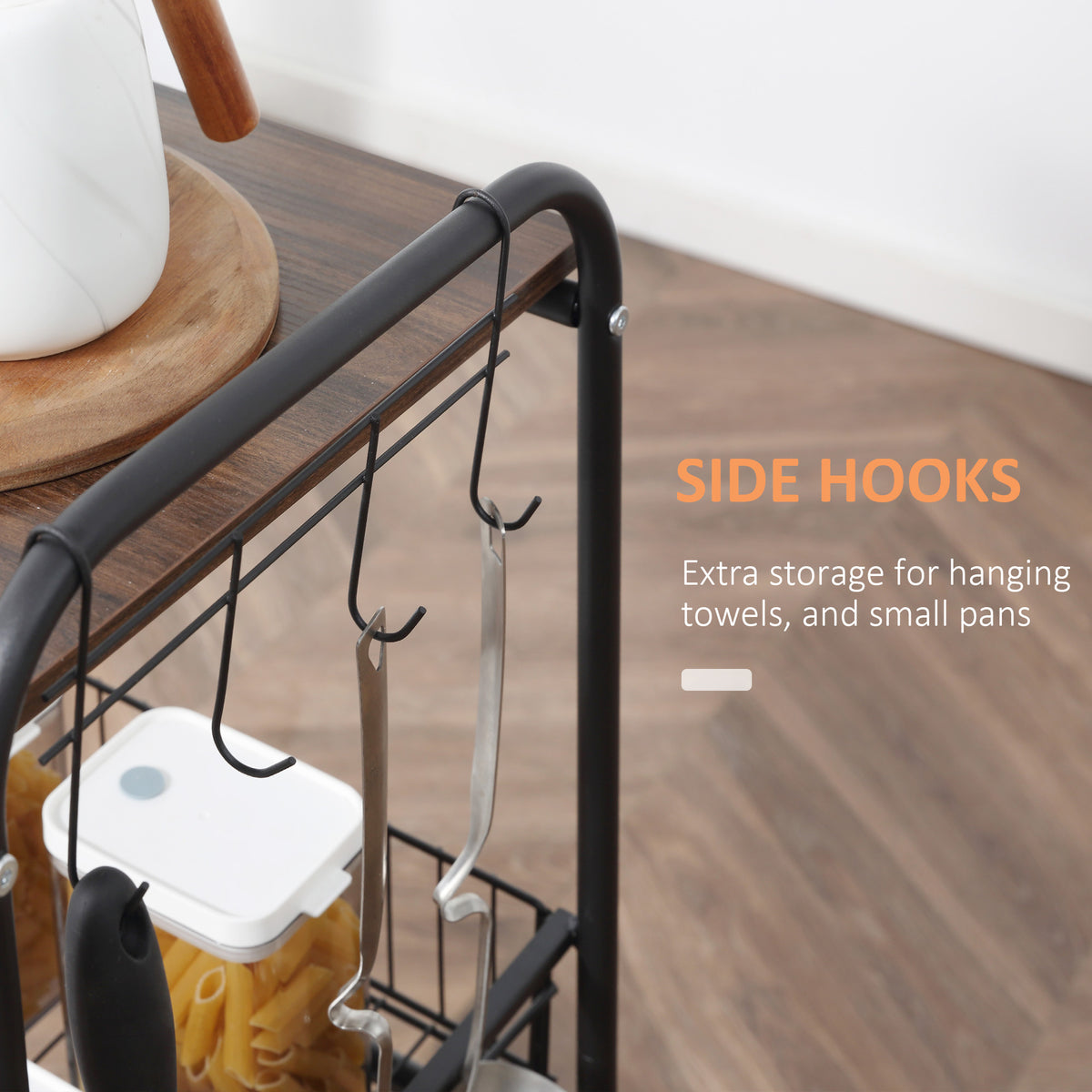 Rolling Kitchen Cart 3-Tier with Wire Baskets & Wheels – image 7