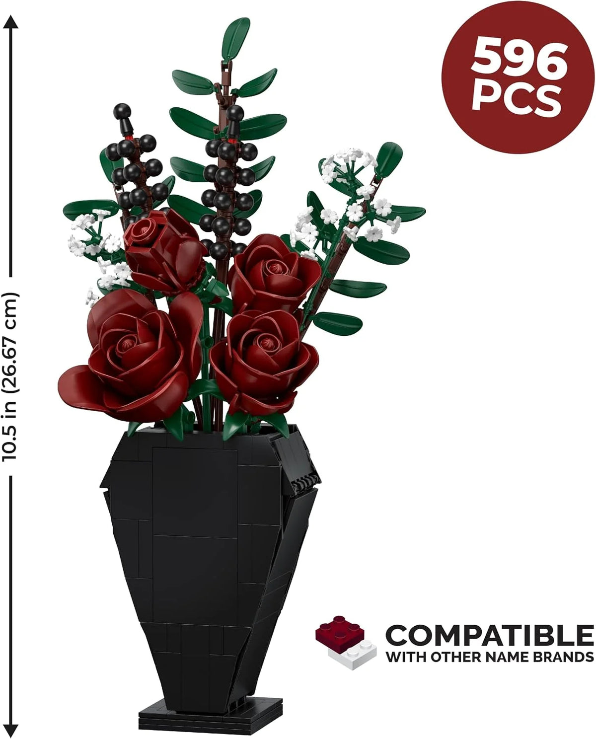 Gothic Rose Building Set – Flower Bouquet with Coffin Vase, 596 Pcs – image 4