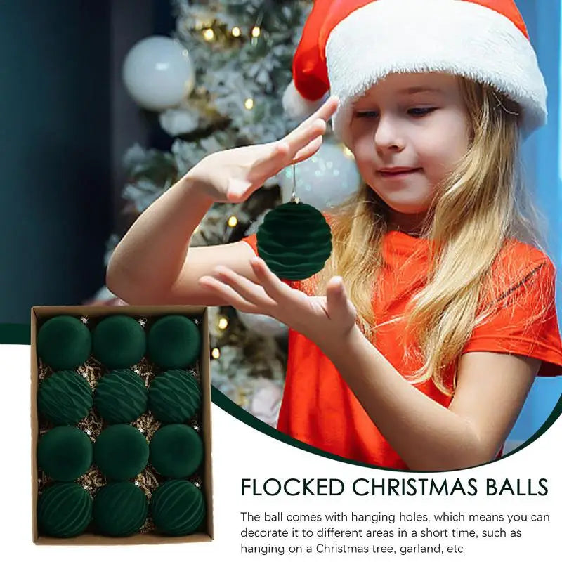 Flocked Christmas Ball Ornaments – 12 Pack, 3.15 in Velvet Baubles – image 5